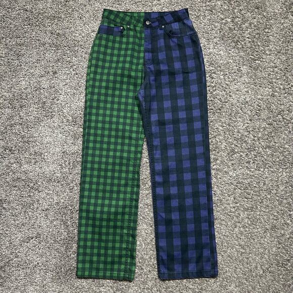 Ragged Jeans Plaid Pants Two Tone Punk Rock Emo 90s y2k 26x30 Green Purple - Picture 11 of 11